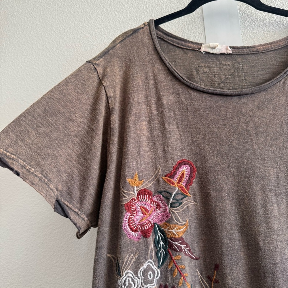 Blue Velvet Maxi Dress Floral Embroidery Charcoal Mocha Brown Lagenlook Boho - Picture 6 of 16